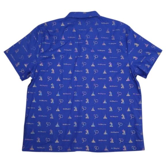 NWT Men's Disney 50th Anniversary Camp Shirt Iridescent Mickey Magic XL Blue - Picture 3 of 9
